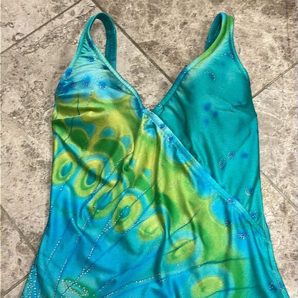 Vintage Gottex Gold Label 80’s Watercolor Surplice One Piece Swimsuit Size 12 - Picture 3 of 16